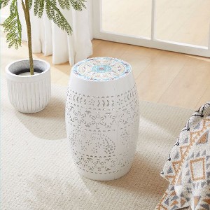 CAVINAS Boho Mosaic Ceramic Tile Patio Side Table, Roman Pattern Iron Frame – Indoor/Outdoor End Table, Outdoor Accent Table - 1 of 4