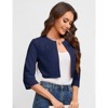Womens Casual Business Cropped Blazer Jacket 3/4 Sleeve Collarless Open Front Cardigan Work Shrug - 2 of 4