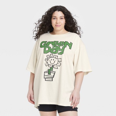 Women's Green Day Short Sleeve Graphic T-Shirt Dress - Cream