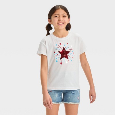 Girls' Short Sleeve 'Star' Flip Sequin T-Shirt - Cat & Jack™ White M