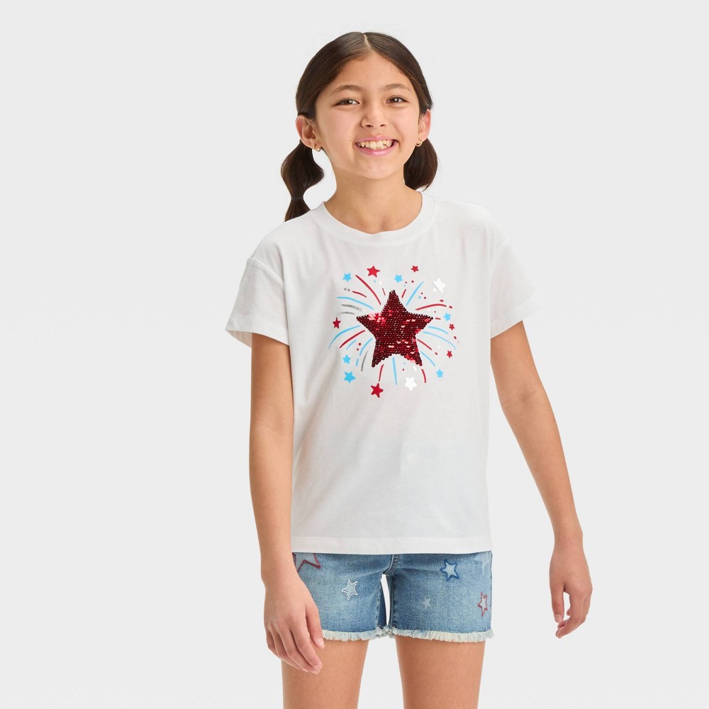 (pack of 2)Girls' Short Sleeve 'Star' Flip Sequin T-Shirt - Cat & Jack™ White XL