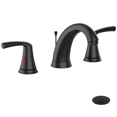 Whizmax Bathroom Faucets, 8 inch Widespread Bathroom Sink Faucet with cUPC Supply Lines and Metal Drawbar Drainage Control Device, Matte Black