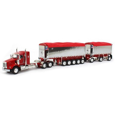 First Gear DCP 1/64 Red/Chrome Kenworth T800 w/ Chrome East Genesis II End Dump Trailers 60-1568