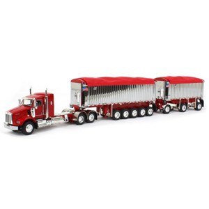 First Gear DCP 1/64 Red/Chrome Kenworth T800 w/ Chrome East Genesis II End Dump Trailers 60-1568 - 1 of 4