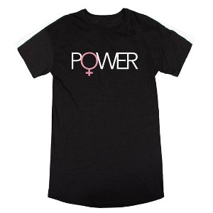 Power Pink Crew Neck Short Sleeve Women's Black Night Shirt - 1 of 2