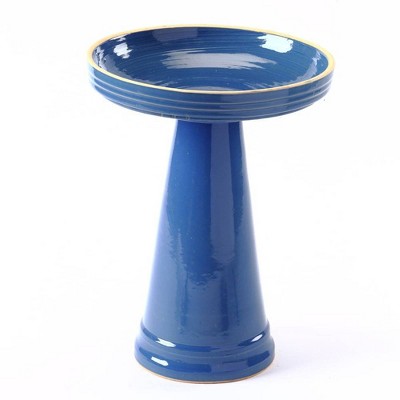 Birds Choice 19" Burley Clay Simple Elegance Bellflower Birdbath Blue