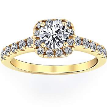 Pompeii3 3/4Ct Diamond Cushion Halo Engagement Ring 10k Yellow Gold - Size 7