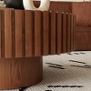 KIGFTSOD Round Coffee Table Handcrafted Relief Sturdy Pedestal Wooden Olive-Shaped Tea Table for Living Room - 3 of 4
