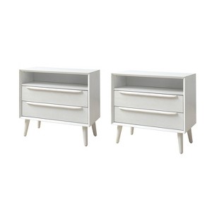 Margery Mid-century Modern 2 - Drawer Nightstand with  Built-In Outlets Set of 2| HULALA HOME - 1 of 4