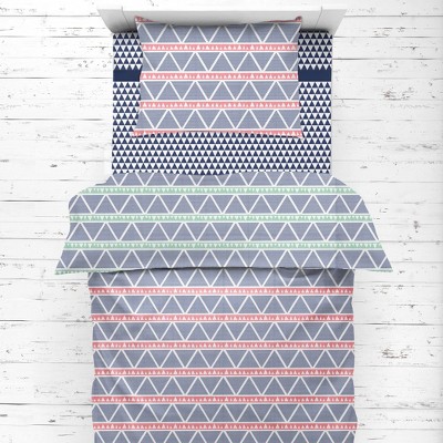 Bacati - Emma Coral/Mint/Navy Triangles Muslin 4 pc Toddler Bedding Set