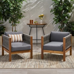 Christopher Knight Home Laurel Outdoor Acacia Wood and Rope Club Chair with Cushions - 1 of 4