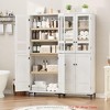 Dining Room 63 in Tall Storage Cabinet, Kitchen Pantry Cabinet 5 Tier Bathroom Cabinet w/ 4 Doors Adjustable Shelves - 4 of 4