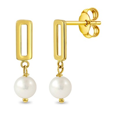 Girls' Dangle Paperclip Freshwater Cultured Pearl 14k Gold Earrings - In Season Jewelry
