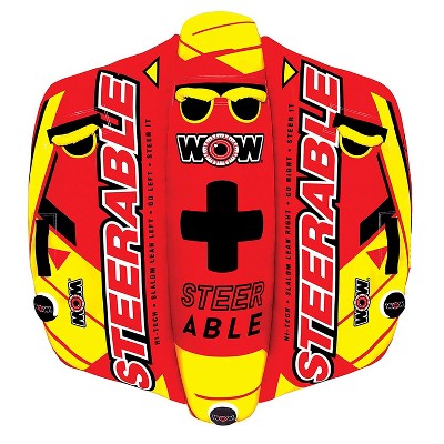 WOW Watersports 19-1090 Steerable 1 to 2 Person Inflatable River Lake Towable Tube Float with 4 Double Webbing Handles and 2 Point Tow System, Red