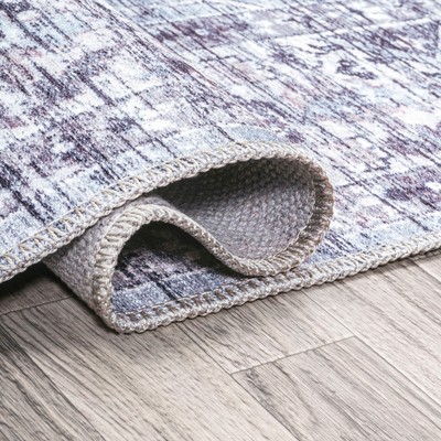 Didim Gray and Purple Medallion Washable 4' x 6' Area Rug
