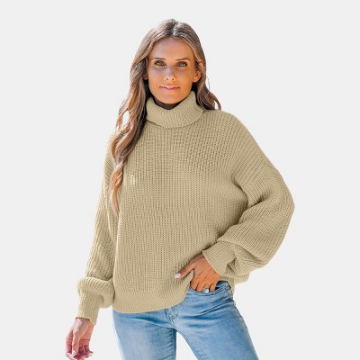 Women's Chunky Knit Turtleneck Long Sleeve Sweater - Cupshe