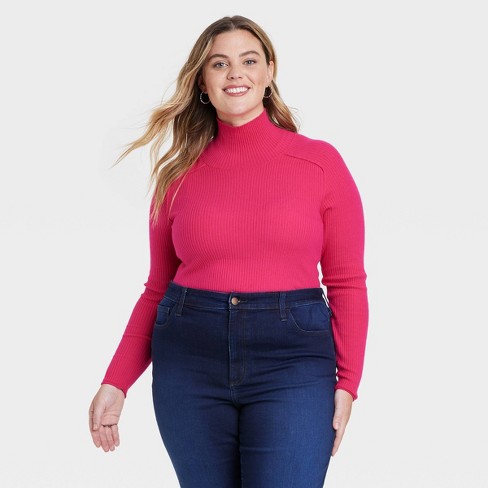 Women's Shrunken Rib Turtleneck Pullover Sweater - Universal Thread™ Pink  2x : Target