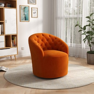 SEYNAR Modern Velvet Upholstered 360 Degree Swivel Barrel Chair with Button Tufted Back - 1 of 4