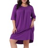 Agnes Orinda Women's Plus Size 3/4 Sleeve Sleepwear Lace Crew Neck Comfy Sleep Gowns Pleated Nightshirt - 2 of 4