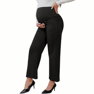 INSPIRE CHIC Women's Work Maternity Pants Business Stretchy Over the Belly Formal Pregnancy Trousers with Pockets - 1 of 4