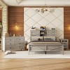 3-Pieces Bedroom Sets Queen Size Farmhouse Platform Bed with Double Sliding Door Storage Headboard, Storage Nightstand and Dresser-Maison Boucle - 2 of 4
