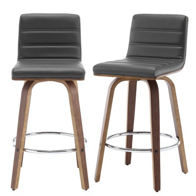 Bekrvio 26" Counter Height Bar Stools - PU Leather Swivel, L Shape Back, Upholstered, Mid-Century Modern Chairs for Kitchen Counter Island