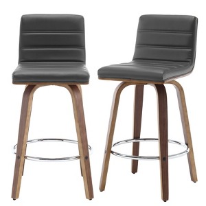 Bekrvio 26" Counter Height Bar Stools - PU Leather Swivel, L Shape Back, Upholstered, Mid-Century Modern Chairs for Kitchen Counter Island - 1 of 4