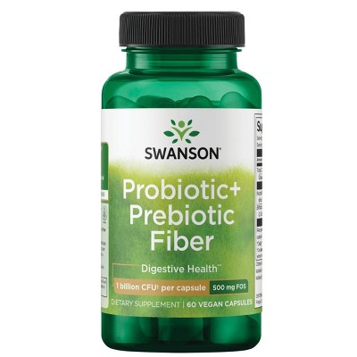 Swanson Prebiotic + Probiotic Fiber Supplement, Helps Support Digestive System & Immune Health, 500 mg FOS, 60 Veggie Capsules.