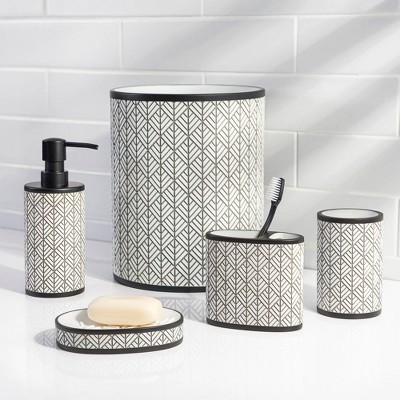 Shelby White and Charcoal Geometric Resin Wastebasket