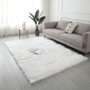 LunaLulinlk White "Cozy Collection" Ultra Soft Fluffy Faux Fur Sheepskin Area Rug - 1 of 4