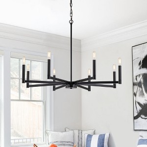 LLHZSY 8-Light Classic Candle Chandelier Kitchen island Hanging Pendant for dining room - 35 2/5 in. W x 7 3/10 in. H - Black - 1 of 4