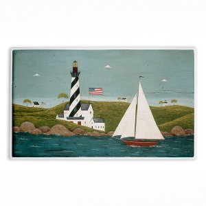 Stupell Industries Coastal Breeze Lighthouse Harbor Printed Plush Bath Mat And Bath Rug, Design By Warren Kimble, 18"X30" - 1 of 4