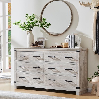 SinCiDo Farmhouse 54"W Dressing Table w/ 6 Drawers,Thick Plate Design,Large Drawer Cabinet/Wardrobe,Bedroom,Living Room & Corridor