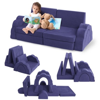 Nasitip 11pcs Modular Kids Play Couch,Sectional Sofa Floor Toddler Couch, Convertible Foam Floor Sofa,Purple/Blue
