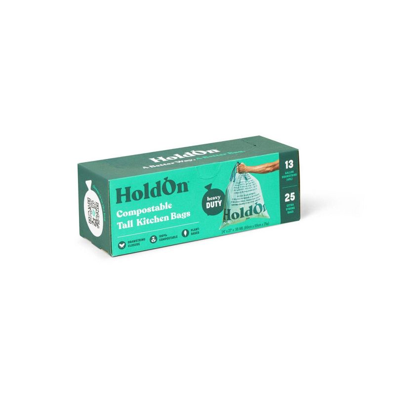 HoldOn Bags Compostable Tall Kitchen Trash Bags - 13 Gallon/25ct, 3 of 17