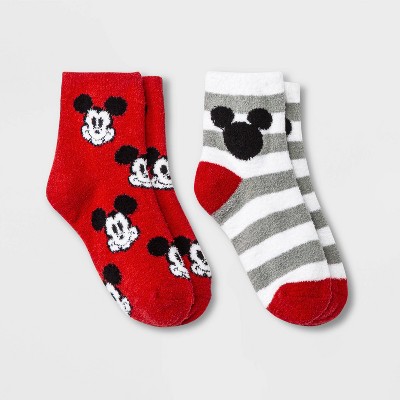 Women's Mickey Mouse 2pk Cozy Ankle Socks - Red/White 4-10