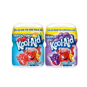 Kool-Aid Sugar-Sweetened Powdered Soft Drink Mix Variety Pack, 19 oz (Tropical Punch, Grape) - 1 of 3