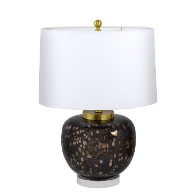 16"x22" Amir Glass Table Lamp Black/Gold/White - A&B Home: Transitional Style, Drum Shade, E26 Socket