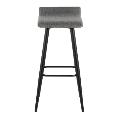 Set of 2 Gray Metal Fixed-Height 33" Barstools with Wave Seat