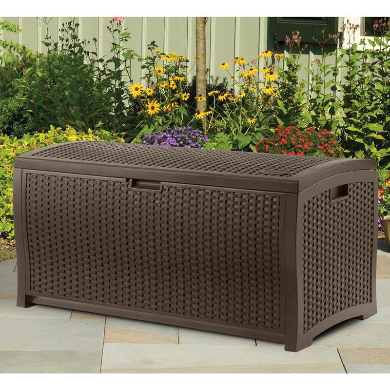 Suncast DBW7300 73 Gallon Resin Wicker Outdoor Patio Storage Deck Box, 3 of 6
