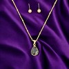 Slickblue Women's Crystal Teardrop Pendant Necklace & Small Ball Earrings, Perfect for Date Night, 16"+2", Color Options - 3 of 3
