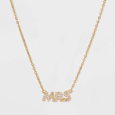 "Mrs" Cubic Zirconia Necklace - Gold