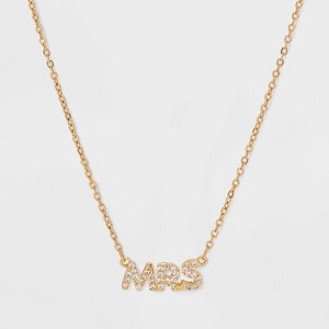 "Mrs" Cubic Zirconia Necklace - Gold: Lobster Claw Clasp, Iron, Glass, Zinc, 16" Chain, Formal Jewelry Accessory - 1 of 4