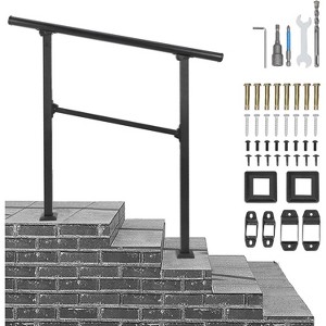 2PCS Handrails for Outdoor Steps - Fits 2 to 3 Steps, Sturdy Porch Railing, Black Wrought Iron, Includes Installation Kit - 1 of 4
