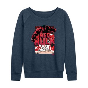 Women's - Marvel - Angry Red Hulk Lightweight French Terry Wide Neck Long Sleeve Graphic Shirt - 1 of 4
