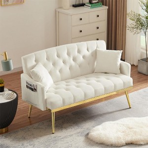 2-Seater Velvet Loveseat Sofa – Tufted Back, Metal Legs, with 2 Pillows, for Living Room, Bedroom or Office - 1 of 4