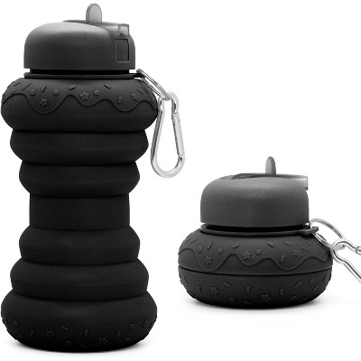 MaseiKar Collapsible Water Bottle Reusable Silicone Water Bottles for Travel Sports Gym Camping Hiking Essentials Doughnut Style 20oz BPA Free