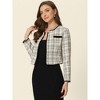 INSPIRE CHIC Women's Elegant Contrast Piping Round Neck Button Front Long Sleeve Tweed Blazer - 4 of 4
