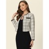 Allegra K Women's Elegant Contrast Piping Round Neck Button Front Long Sleeve Tweed Blazer - image 4 of 4