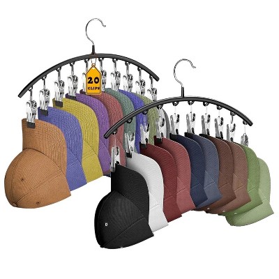 LunaLulinlk Hat Rack for Closet, Metal Hat Organizer for Baseball Caps 2 Pack Hat Hangers Holder with 10 Large Clips Baseball Cap Organizer Black